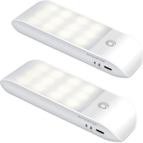 Lot de 2 lampes LED rechargeables USB avec capteur de mouvement magnétique, 3 modes automatique chambre couloir escalier (1/5)