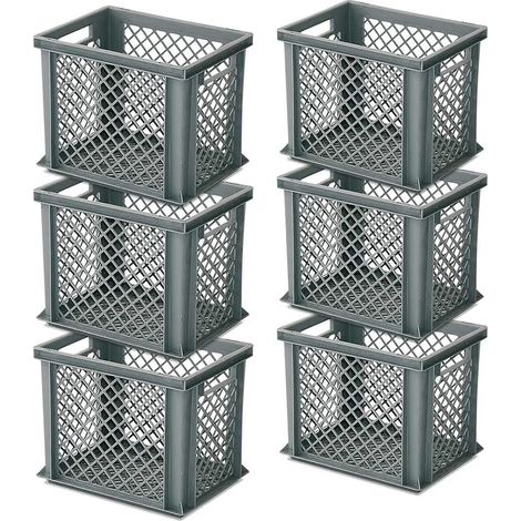 BRB 6x Stapelkorb/Eurobehälter, LxBxH 400 x 300 x 325 mm, grau, lebensmittelecht
