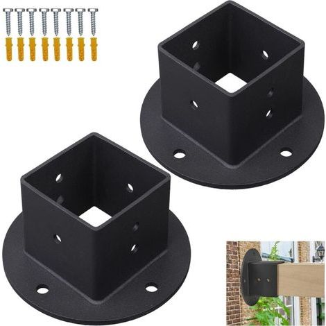 Lot de 2 Supports de Base Carrés pour Poste 5,8x5,8 mm - Support Mural Noir Rustique - Pergola, Boîte aux Lettres (1/5)