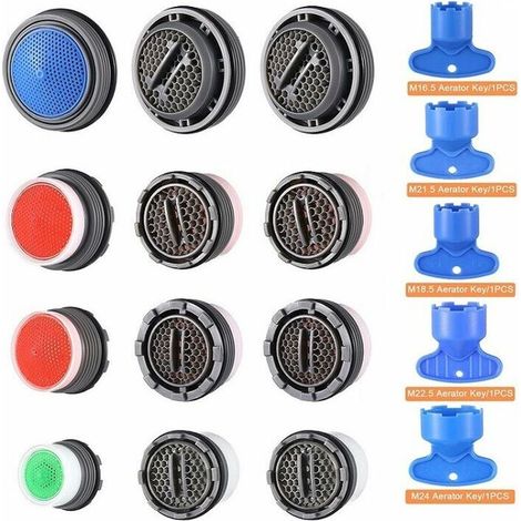 Lot de 12 aérateurs pour robinets M16x3/M18x3/M22x3/M24x3, crépine de robinet, filtre de robinet à insérer, accessoire de robinet, économiseur d'eau pur vert, aérateur intégré avec 5 touches d'aérateu