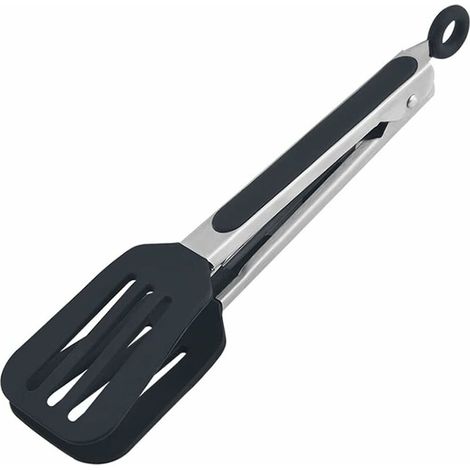 royaluxe - Pince de cuisine en silicone de 26,55.8 cm, poignées en acier inoxydable, clip anti-brûlure pour grill, pain, steak, cadenas rétractable – Noir