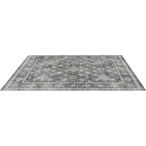 Tapis de sol 8x10 pi, lavable, antidérapant et résistant, doux et vintage, adapté aux animaux et enfants, gris, pour chambre, salon, bureau. (1/5)