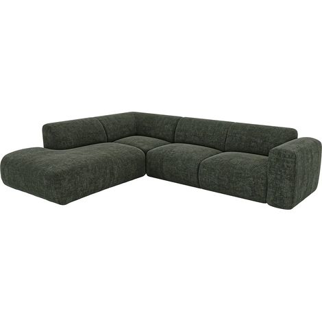 Grande divano angolo a sinistra con chaise longue in tessuto verde - POGNI di Maison Céphy (1/5)