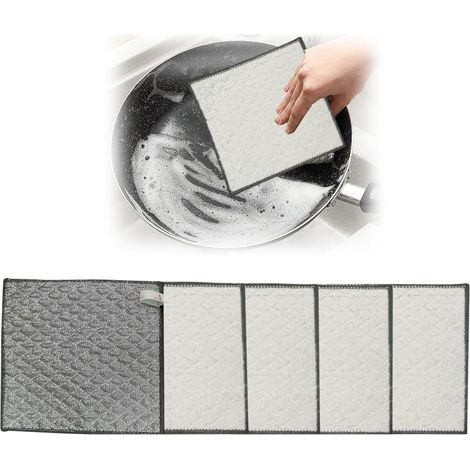 Chiffons Nettoyage Lave-Vaisselle Chiffon nettoyant réutilisable Chiffon Nettoyant Non Rayant Sec/Humide Pour Poêle pour verre, carrelage, éviers, fours, casseroles et poêles (1/5)