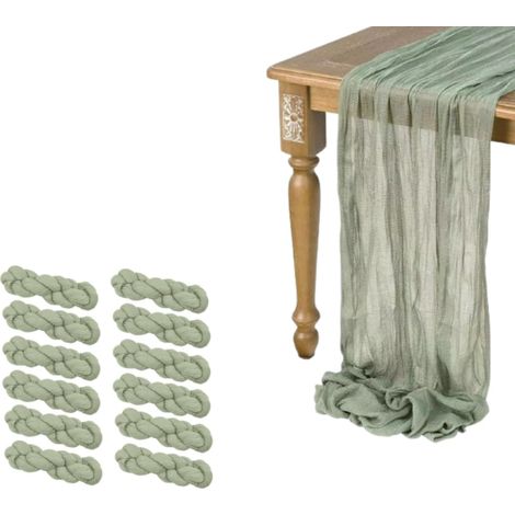 Paquete de 12 caminos de mesa estilo boho, cada uno con 10 motivos de tartaletas, 35 x 120 pulgadas, verde salvia (1/5)