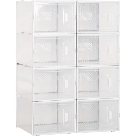 Meuble Rangement Chaussures Modulaire Gain de Place, 8 Cubes 28x36x21 cm en Plastique PP, Blanc (1/5)