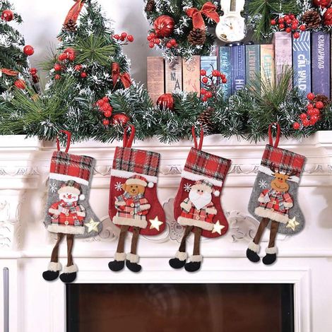 Chaussette De Noël - 34 X 18 Cm - Décoration De Noël Pour Cheminée Arbre Et Mur - Lot De 4 (1/5)