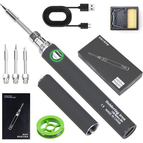 Fer à souder USB 5V portable avec batterie externe rechargeable, réparation de codes chauds et autocollants en plastique (couvercle gris pour fer à souder électrique USB) (1/4)