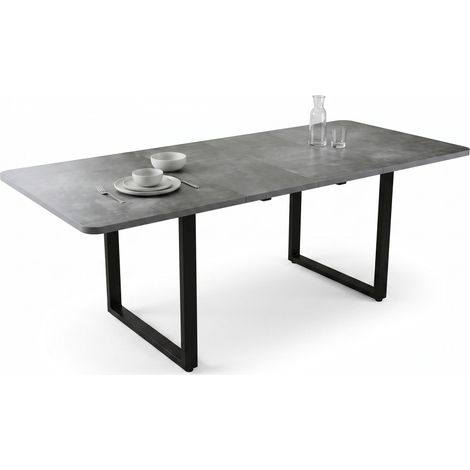 FurnitureR Table extensible 140/180/220 cm avec plateau MDF gris effet pierre et pieds métal noir, adaptée aux repas de 6 à 10 personnes (1/5)