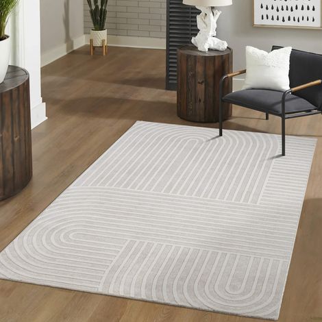 Wohnzimmer Teppich Esszimmer Kurzflor Skandinavisches Design Bogen Motiv Boho 200 cm x 280 cm x 14 mm Creme Rechteckig (1/5)