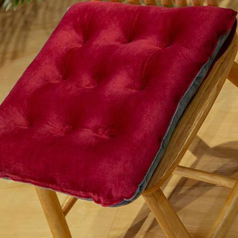Coussin d'assise carré rouge bordeaux 40x40cm, couleur assortie, garnissage peluche chaud et confortable, idéal pour l'automne et l'hiver (1/5)
