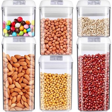 Lot De 6 Boîtes Hermétiques Sans BPA Pour Stockage Aliment Sec Avec Couvercles De Verrouillage (1/4)