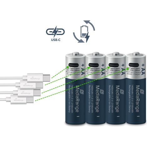 MediaRange Mignon AA I - Pilas Recargables de Ion de Litio (1,5 V, 1400 mAh, 4 Unidades)