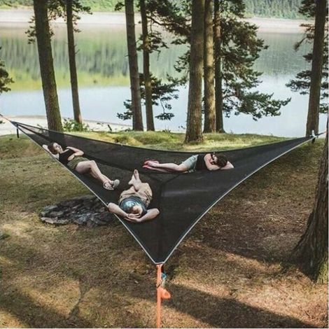 Grand Triangle ciel hamac Camping arbre multijoueur Portable hamac 3 personnes voyage arrière-cour extérieur jardin Camping (1/4)
