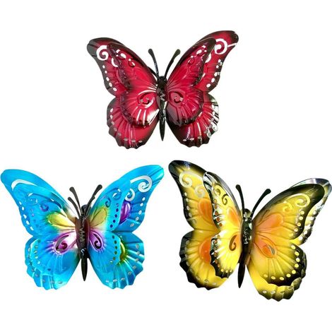 JSSEVN-3 Pièces Métal Papillon Métal Papillon Décorations Murales Métal Papillon Mur Art Métal Papillon Jardin Décoration Murale (1/4)