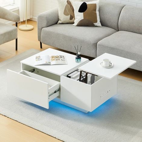 Lift Top Coffee Table High Gloss, White Extendable Coffee Table with Hidden Storage for Living Room, Rectangle Centre Tea Table for Home Office Dining Room White (1/5)