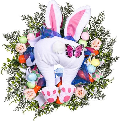 Couronne de Pâques à suspendre, Décoration de Porte Lapin, Guirlande d'Œufs pour Fête de Jardin (1/4)
