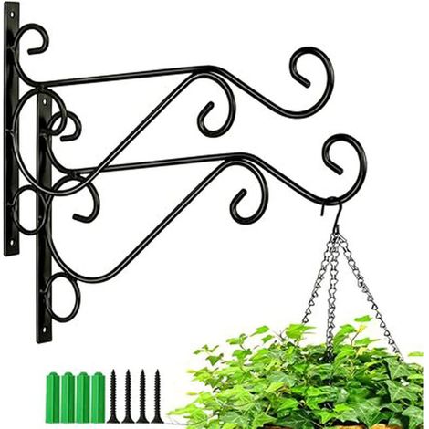 2-teiliger Wand-Pflanzenhalter für den Balkon, Wand-Pflanzenhalter für den Balkon mit Schrauben, Hängekorbhalterungen aus Schmiedeeisen, geeignet zum Aufhängen von Blumentöpfen und Laternen