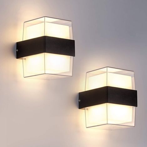 2pcs 12W LED Applique Murale Exterieur 3000K Blanc chaud Luminaire applique murale IP65 Acrylique 960LM. Taille totale : 105 90 130mm (1/4)