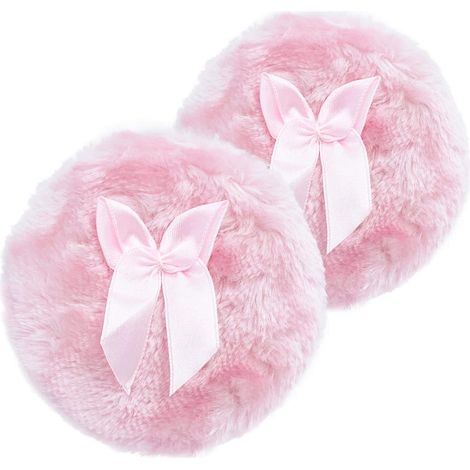 Lot de 2 houppette,10 cm,douce,laine et éponge,poignée en ruban,corps et bébé (1/5)