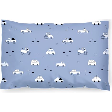 Taie d'oreiller enfant - 35 x 40 cm - 100 % coton - Housse de coussin garçon - Certifié Öko-Tex Standard 100 - Housses pour enfants avec fermeture éclair - Voitures bleues (1/5)