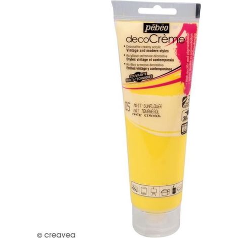 Peinture acrylique - PEBEO - DecoCrème - Jaune ournesol - 120 ml - Finition Mat (1/2)