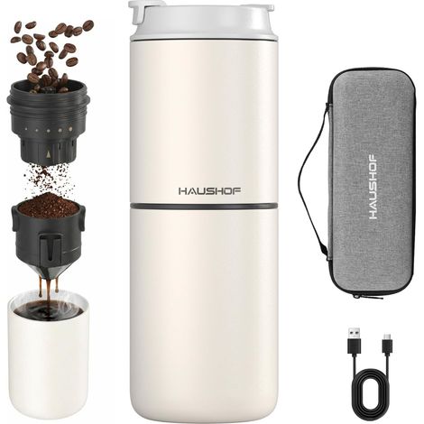 Machine à Café Portable Pour-Over Tout-en-Un Moulin Intégré, Mug Isotherme Indépendant 400 ml, Sans Fil, 4-en-1 Grind (1/5)