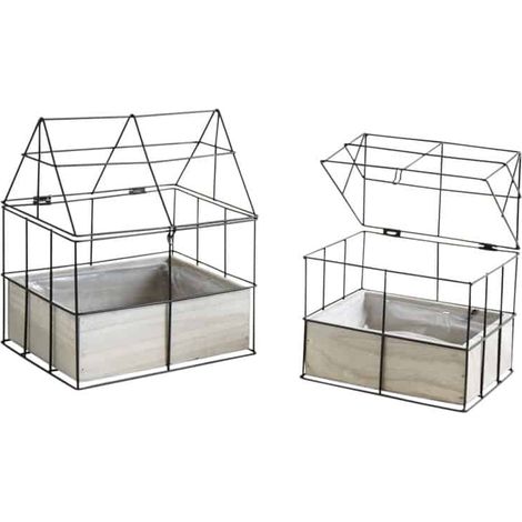 Aubry Gaspard – Mini serre en métal et bois teinté 25 cm – Serre de balcon pour petites plantes – Design compact et décoratif – Idéal pour intérieur