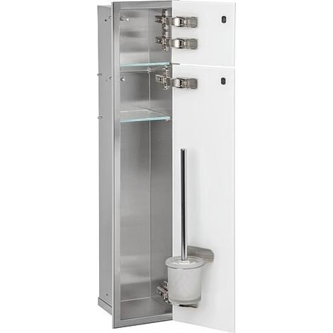 Niche à encastrer en inox pour WC Zero hauteur 800 inox brossé , 2 portes blanches, droite (1/5)