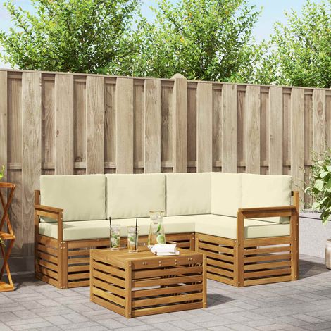 Outdoor-Sofagarnitur 5 pcs Natur und Creme Massivholz Akazie (1/5)