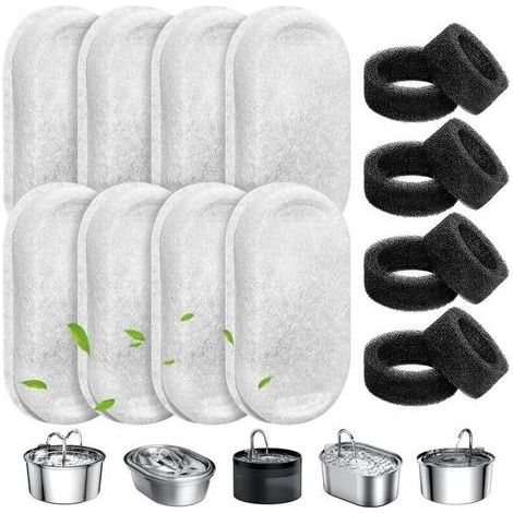 Filtre pour fontaine à eau pour chat, lot de 8 filtres de rechange pour animaux avec 8 éponges en acier inoxydable, distributeur d'eau pour animaux en forme de robinet (1/5)