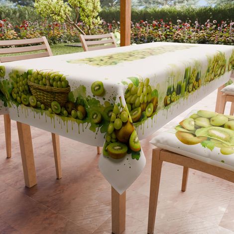 Nappe Anti-Taches Rectangulaire (140 x 180 cm) Couvre-Table de Cuisine, Motif Raisins et Kiwis, X6 Places, 100% fabriquée en Italie (1/5)