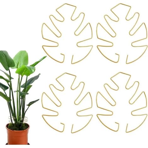 Supports pour plantes grimpantes en fer forgé plaqué or, forme de feuille de Monstera, lot de 4 (1/5)