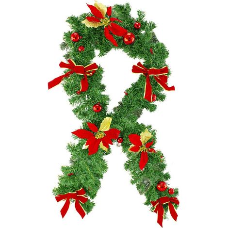 326608 Couronne de Noël pour porte avec nœuds et fleurs rouges 40x95 cm