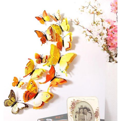 Autocollants Papillons 3D - Décor Réfrigérateur Mur Carrelage - Auto-adhésifs Sans Dommage - 12 Pièces - Dimensions 6 cm à 12 cm (1/5)
