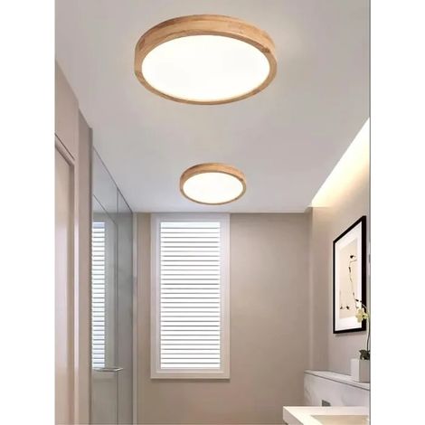 kawoo 2pcs Plafonnier LED,Moderne Plafonnier en Bois Rond Lumière Naturelle Ø30CM Lampe Plafonnier 4500K pour Salon Chambre Cuisine (1/4)