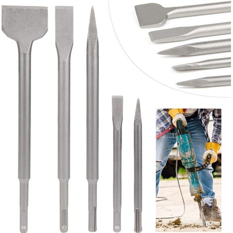Jeu de 5 ciseaux SDS pour le perçage du béton : 2 ciseaux pointus et 3 ciseaux plats. - RWDIY ›Outils à main et électriques›Outils à main›Ciseaux›Jeux de ciseaux