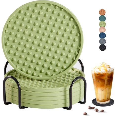 Ensemble de 6 sous-verres en silicone avec support, protège-tables pour tous types de tables, décoration intérieure et cadeau de mariage, voir (1/5)