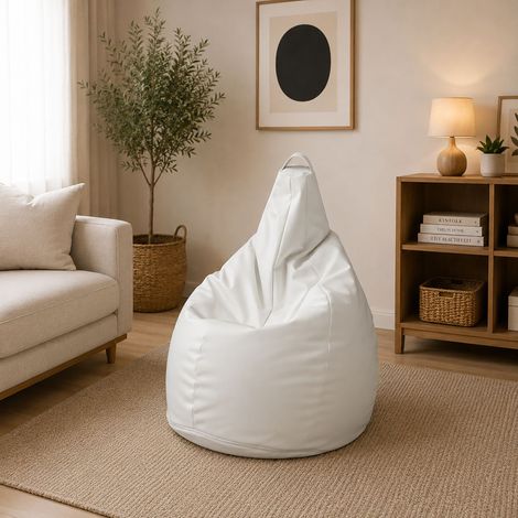 Dmora - Pouf Agordo, Mehrzwecksessel, Sitzsack, Hockerhocker, Made in Italy, 90x90 h120 cm, Weiß (1/4)