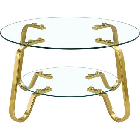 Table basse en verre trempé à 2 niveaux – Table de salon avec plateau en verre et cadre métallique, style rétro et minimaliste (1/5)