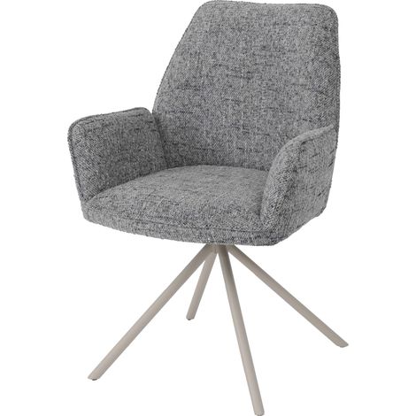 Esszimmerstuhl HHG-423, Küchenstuhl, drehbar Auto-Position Metall Chenille (410g/m²) Gestell creme, hellgrau (1/4)