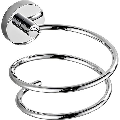 Supporto per asciugacapelli in acciaio inox cromato color argento, adatto per l'installazione in camere da letto, bagni e toilette (1/5)