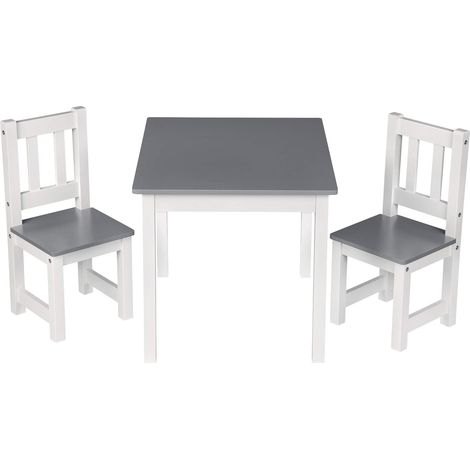 WOLTU 3 uds. Grupo de Asientos para Niños Mesa y 2 Sillas en Edad Preescolar Muebles para Niños 60x50x48cm Blanco+Gris
