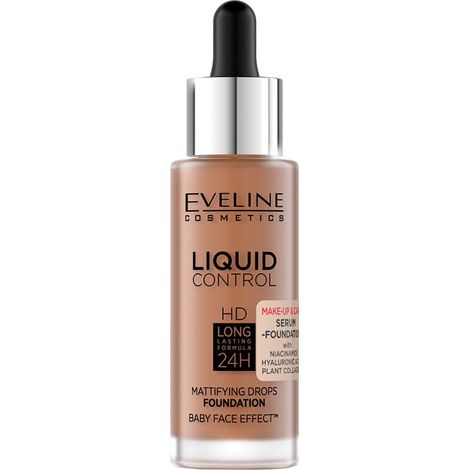 Base de maquillaje líquida Eveline Liquid HD Drops matificante para el rostro - 065 caramelo 30 ml