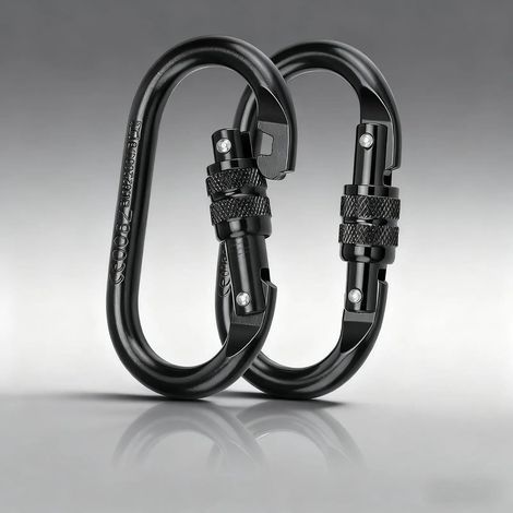 Kletterkarabiner, 2er-Set, aus hochfestem legiertem Stahl, 25 kN Sicherheitskarabiner, schwarzer Federkarabiner für Bergsteigen, Schaukeln und Klettern. (1/5)