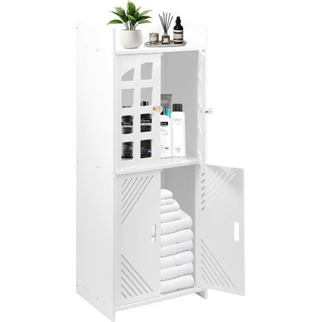 Bathroom Cabinet 2 Tier Shelf Cupboard Storage Unit Free Standing Storage Toilet Rack with Shelf Drawer Doors Kitchen Living Room (1/5)