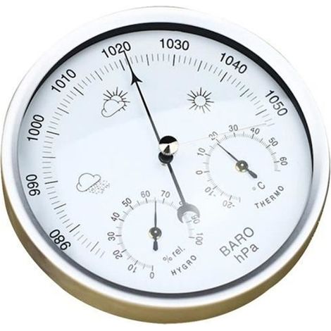 3-in-1-Wetterinstrument für den Innen- und Außenbereich – Thermometer, Barometer, Hygrometer – 14 cm Durchmesser (1/4)