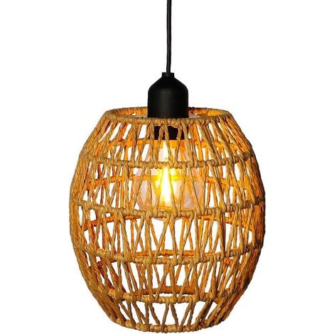 Lot de 2 suspensions en rotin avec piles, lampe à piles avec abat-jour en rotin et télécommande, suspension bohème étanche sans électricité, idéale pour une utilisation intérieure et extérieure dans l
