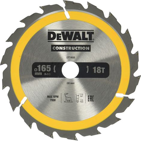 DeWALT DT1933 Cordless Construction Cordless Circular Saw Blade 165 x 20mm x 18T