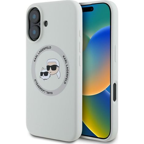 Custodia MagSafe in silicone con doppia testa e cerchio Karl Lagerfeld per iPhone 16 (beige) (1/5)